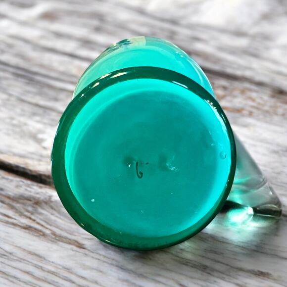 Antique Uranium Harrach Bohemian Hand Enameled Vase-Teal-Aqua-Turquoise-Glass - Picture 8 of 10